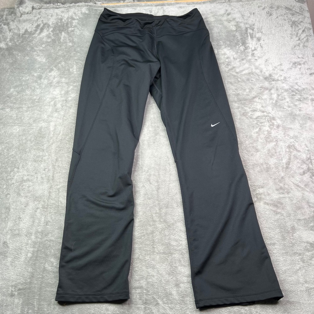 Nike Fit Dry Athletic Wide Leg Pants Womens Large Black Stretch Ankle Zip Pocket